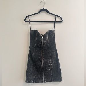 vintage Betsey Johnson collection strapless acid wash denim corset bodycon dress